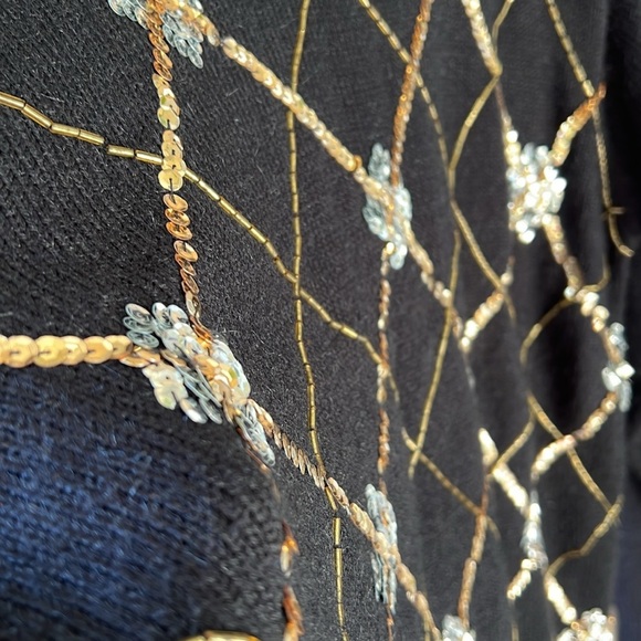 Vintage Alfred Dunner Black Sz M Beaded Sequin Argyle Sweater - Picture 4 of 8
